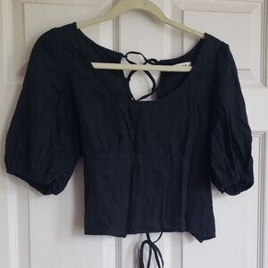 Abercrombie & Fitch Black Puff Sleeve Crop Top